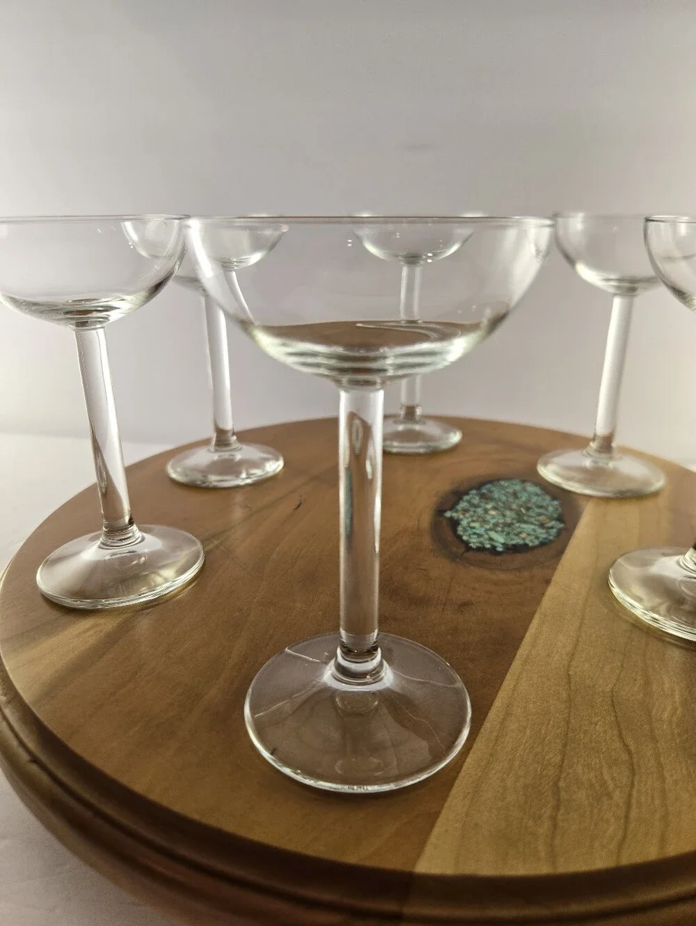 Vintage Blown Glass Coupe Glasses Thin Walled MCM Cocktail Stemware Set of 6